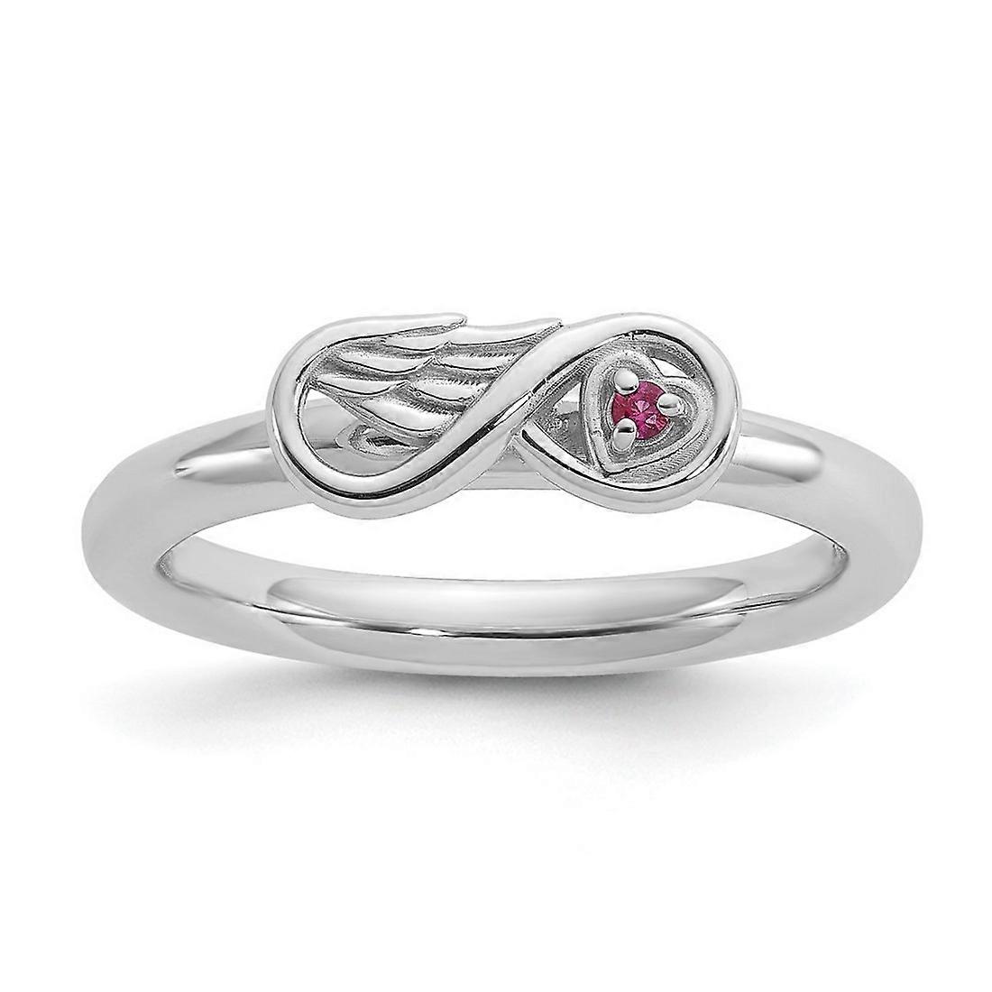 2.5mm 925 Sterling Silver Stackable Rhodium Plated Created Ruby Infinity Wing Ring-Stackable-Ring for Women - Ring Size: