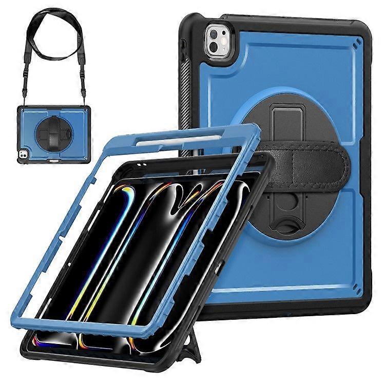For iPad Pro 13 (2024) M4 Case Kickstand PC + TPE Tablet Cover with Hand Strap and Shoulder Strap