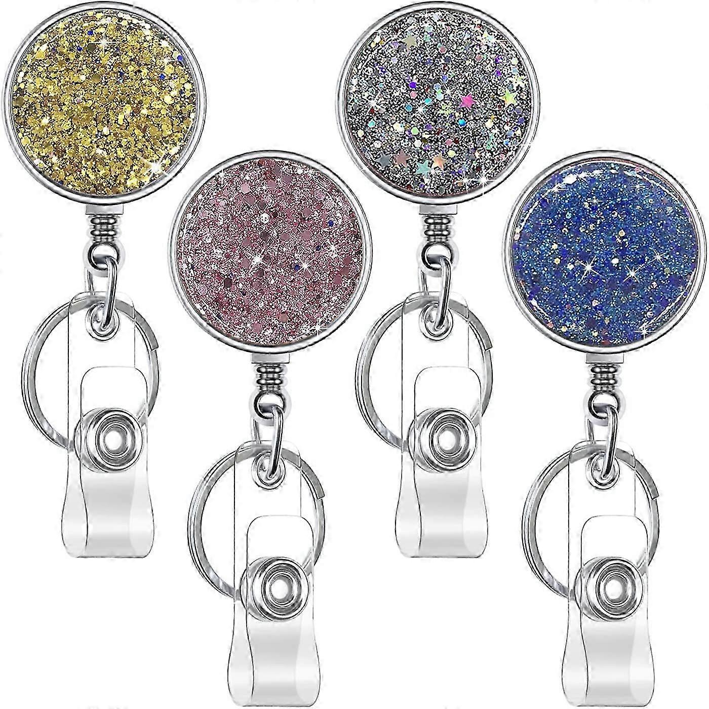 حامل شارة قابل للسحب ، حامل بطاقة عمل قابل للسحب بكرة شارة بلاستيكية خفيفة الوزن (4 عبوات ذهبي فضي أزرق)