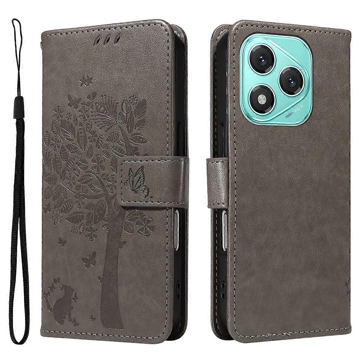 For Honor 400 Lite 5G Phone Case with Stand Cat Tree Pattern Leather Wallet Mobile Cover