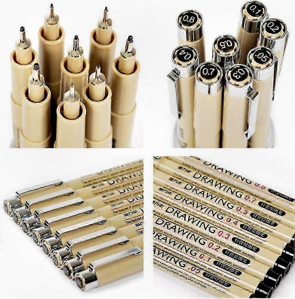 Set of 8 Black Ink Fine Line Drawing Pens with Various Tip Sizes for Sketching Comics Manga Art 0.05 to 0.8mm