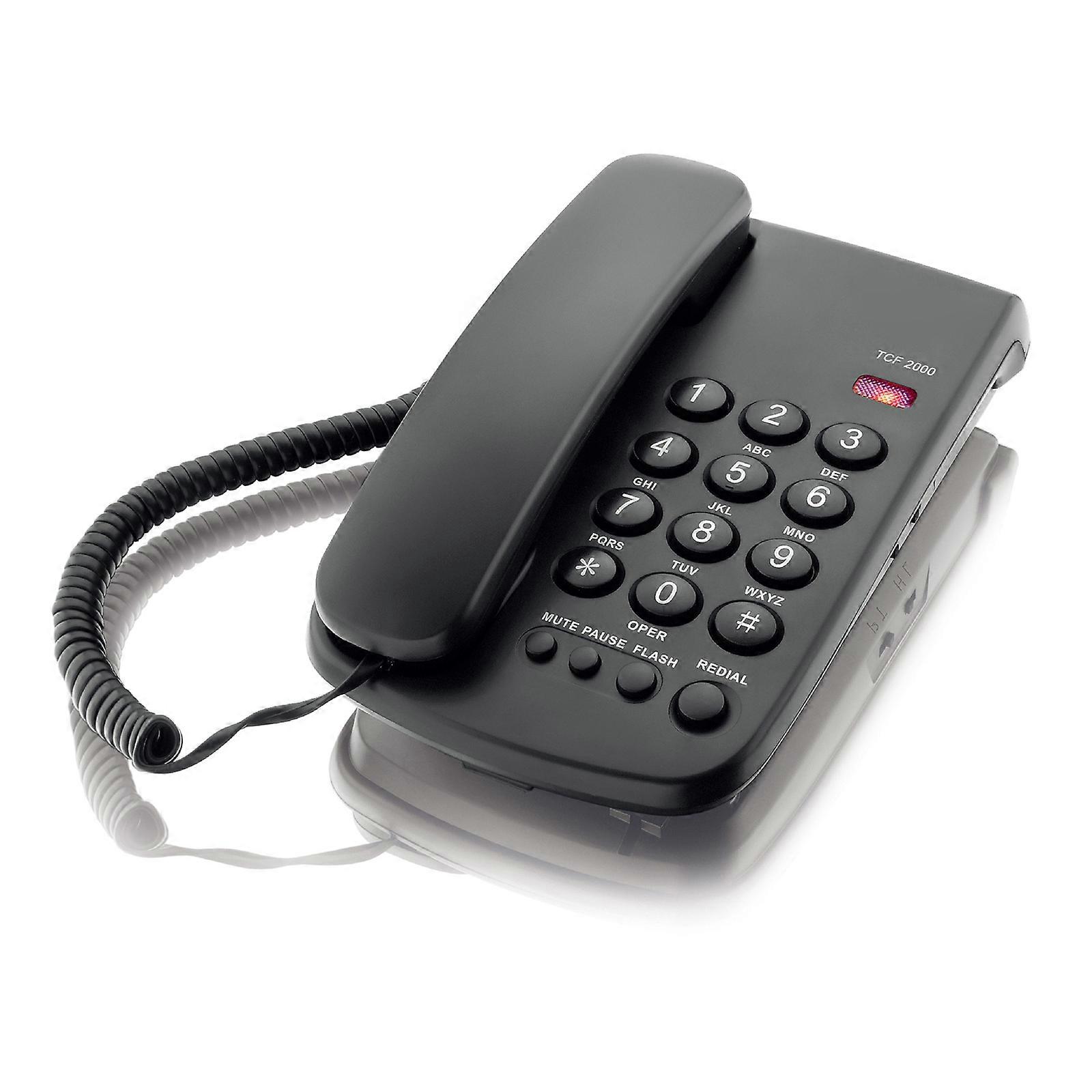 Corded Phone Desktop Fixed Telephone Wall Mountable Landline Phone for Redial/Pause/Flash/Hold Ring Tone Adjustable Black