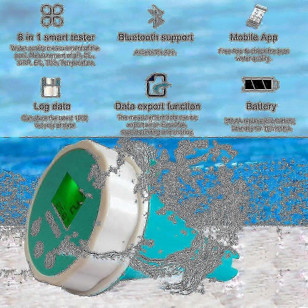 Floating Smart Swimming Pool Water Analyzer 6 In 1 Ph Chlorine Ec Tds Orp Temp Tester For Spa Pool Water With Bluetooth App SZRH