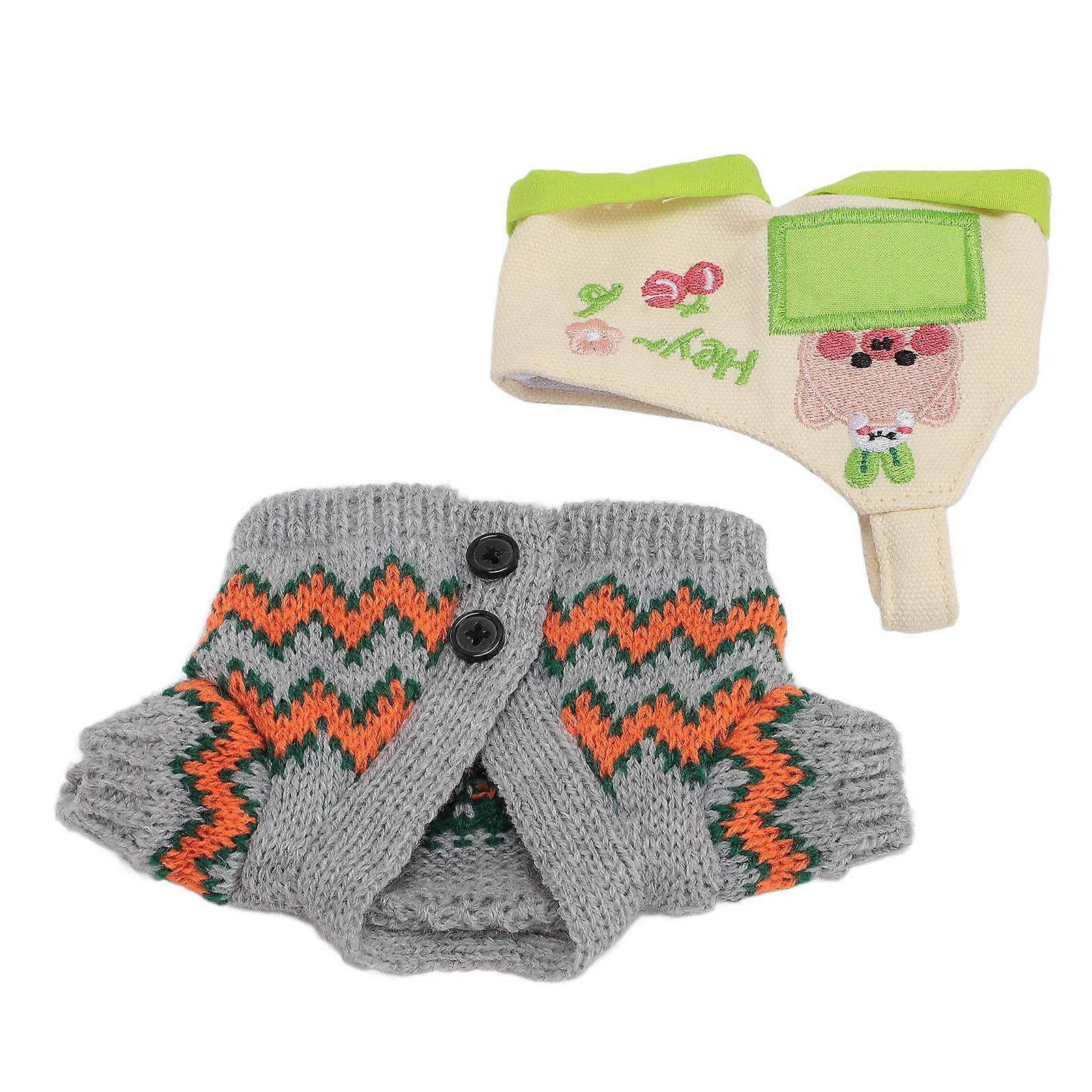 Plushie Doll Clothes Piggy Pattern Soft and Comfortable 20cm Plush Doll Outfit Coat Pants Grey and Orange 