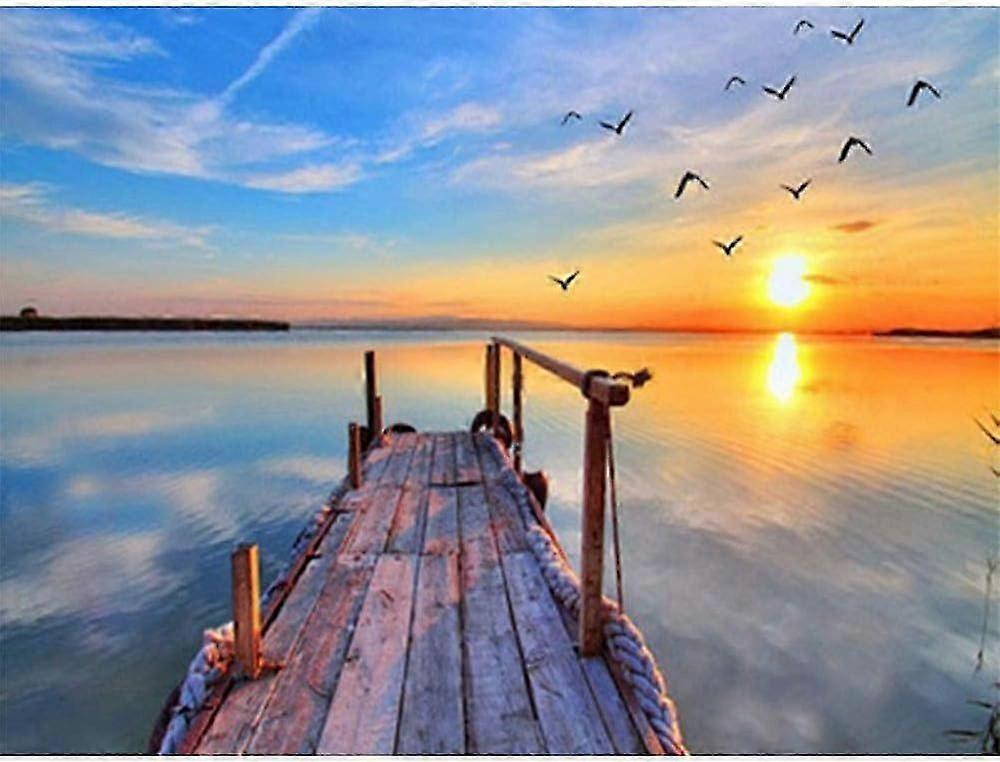 Sunset Themed Full Round Diamond Art Kit for DIY Projects, Complete with Rhinestones for Craft Enthusiasts