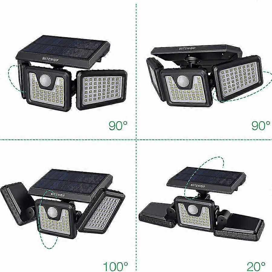 Adjustable Waterproof Solar Flood Light with 3 Rotatable Heads and 120�� PIR Sensor, Emitting 6500K White Light