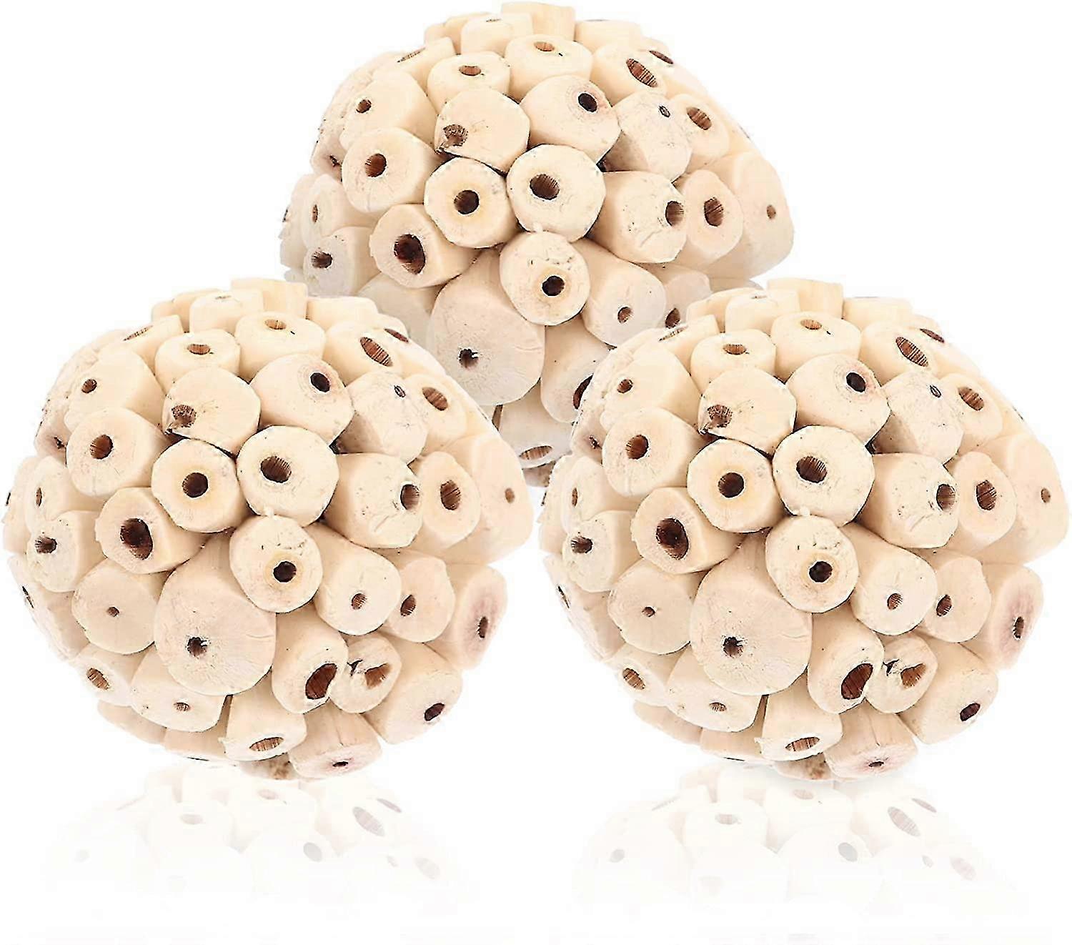 3 Pieces Wooden Bird Chew Ball Toy Natural Organic Fodder Small Parrot Suitable Ball