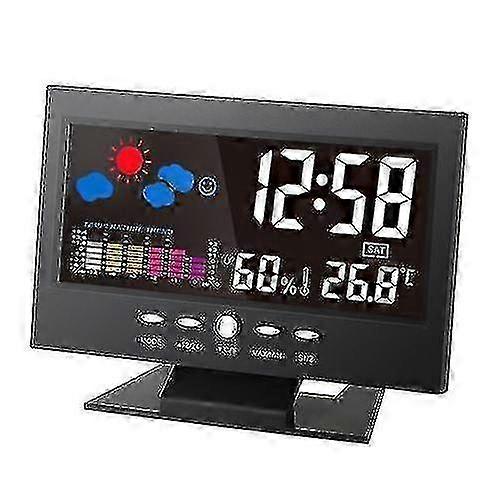 Multifunctional Indoor Colorful LCD Digital Temperature and Humidity Meter Weather Station Clock Suitable for Various Uses