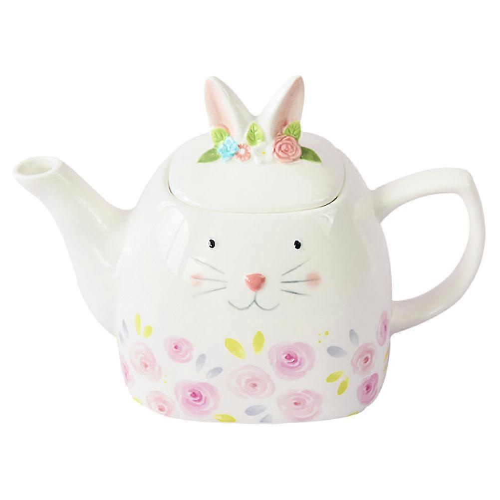 Ceramic Teapot with Flower Embossing and Creative Rabbit Design – Elegant, Safe Material, Easy to Clean for Tea Lovers and Daily Use