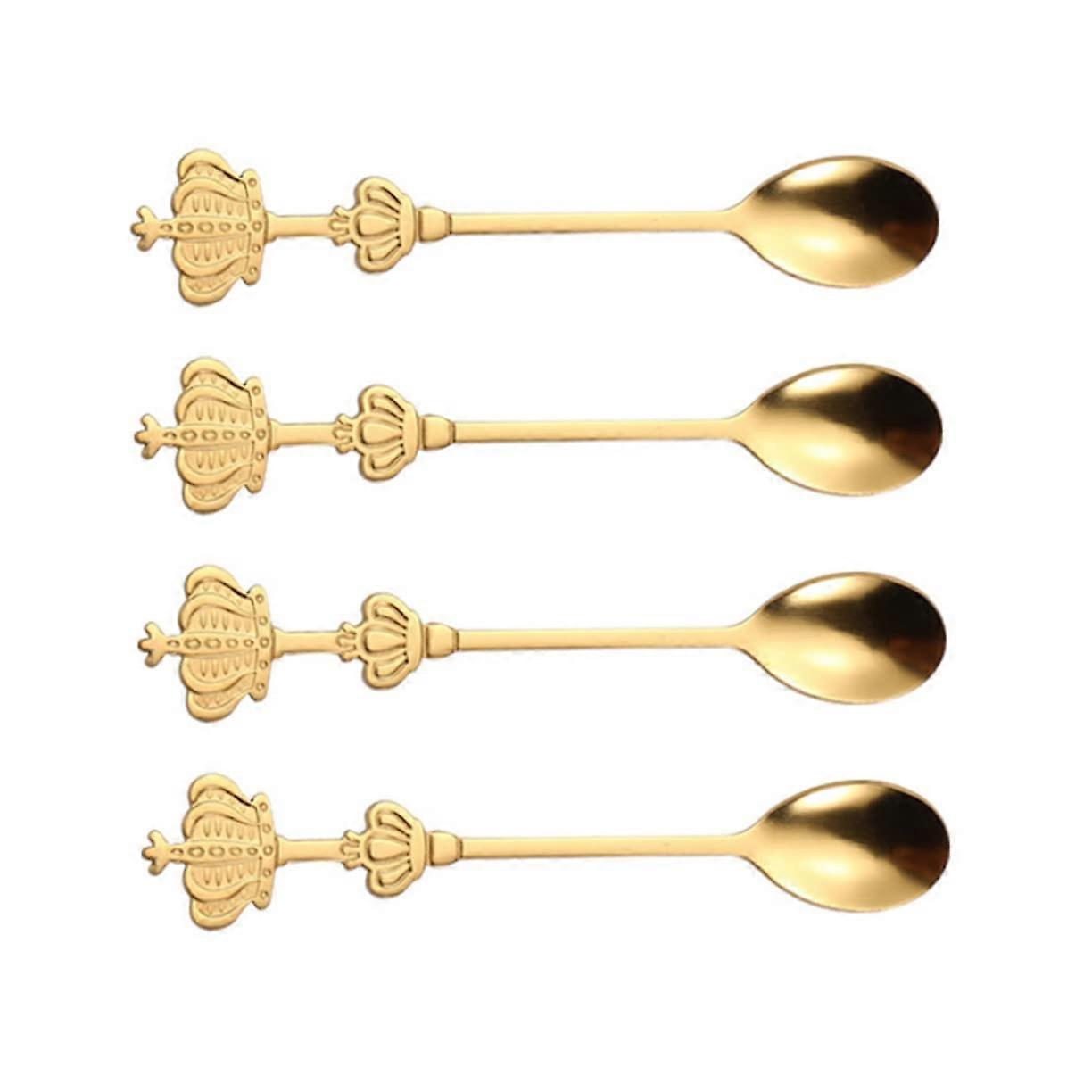 Stainless Steel Spoon Set 4-Piece Gold Plated Tea Spoons Elegant Mixing Spoons for Beverages Appetizers Desserts