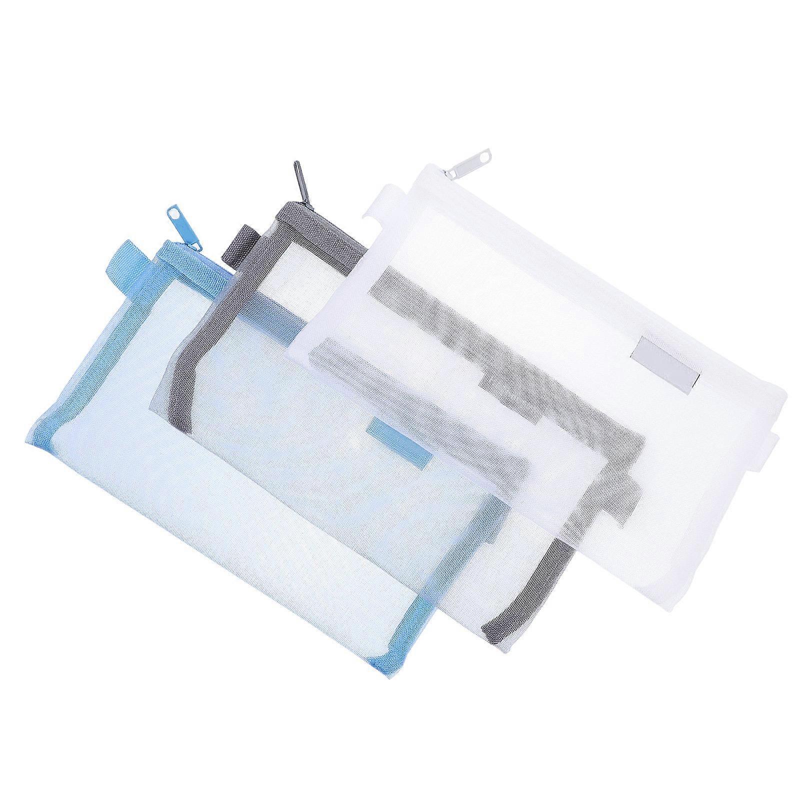 3pcs Assorted Color Large Capacity Mesh Pen Bags Durable Storage Holders For Student Supplies Scratch Resistant Portable Organizing Stationery