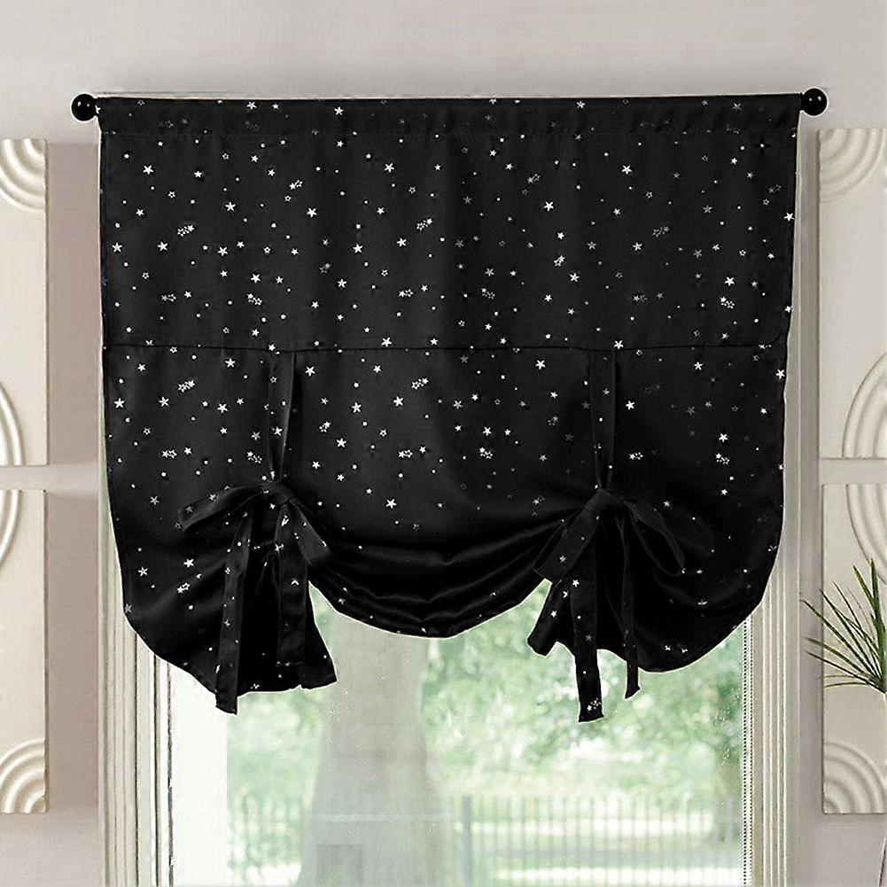 Blackout curta with star pattern, blackout, thermal ulated, adjustable balloon curtain for small window rods, 117 x 160 cm, black