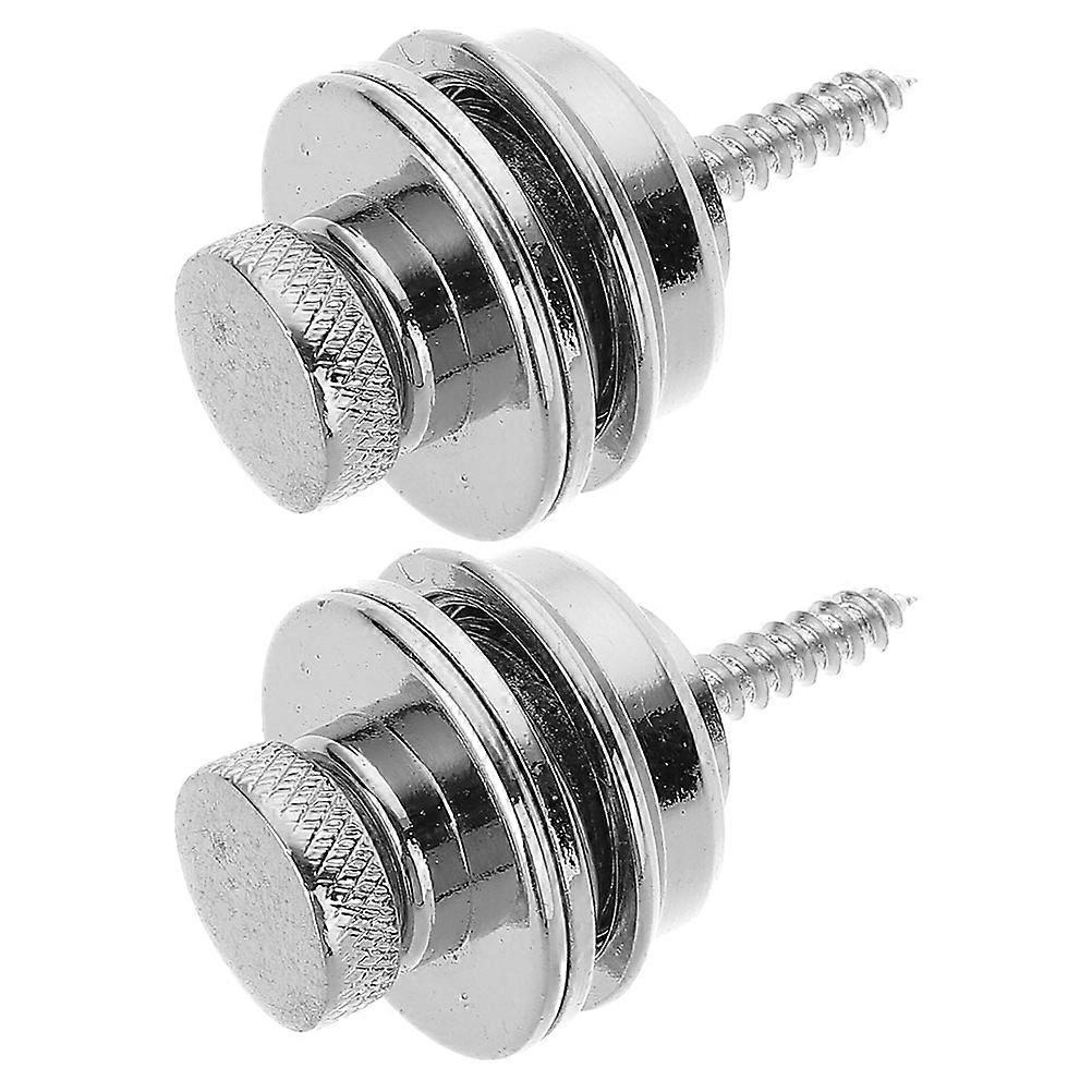 Strap Lock Button Guitar Strap Locks Electric Guitar Musicians Square Shape Silver 2Pcs