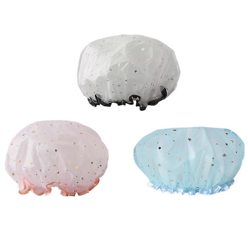 3PCS Waterproof Shower Cap with Mesh Yarn for Bathing Use Assorted Color Lightweight and Safe
