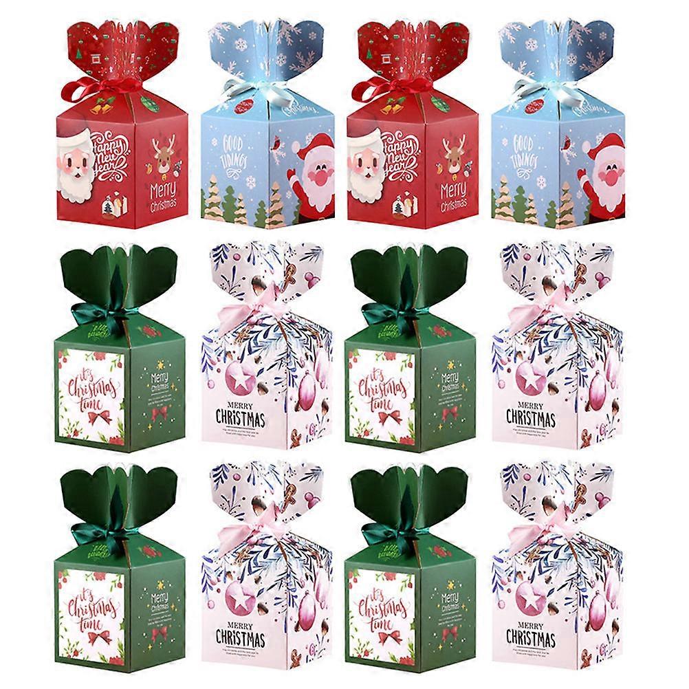 Small Treat Boxes Christmas Elements Design Candy Containers Outdoor Activities Assorted Color 8.8X8.8X9.5cm 12Pcs