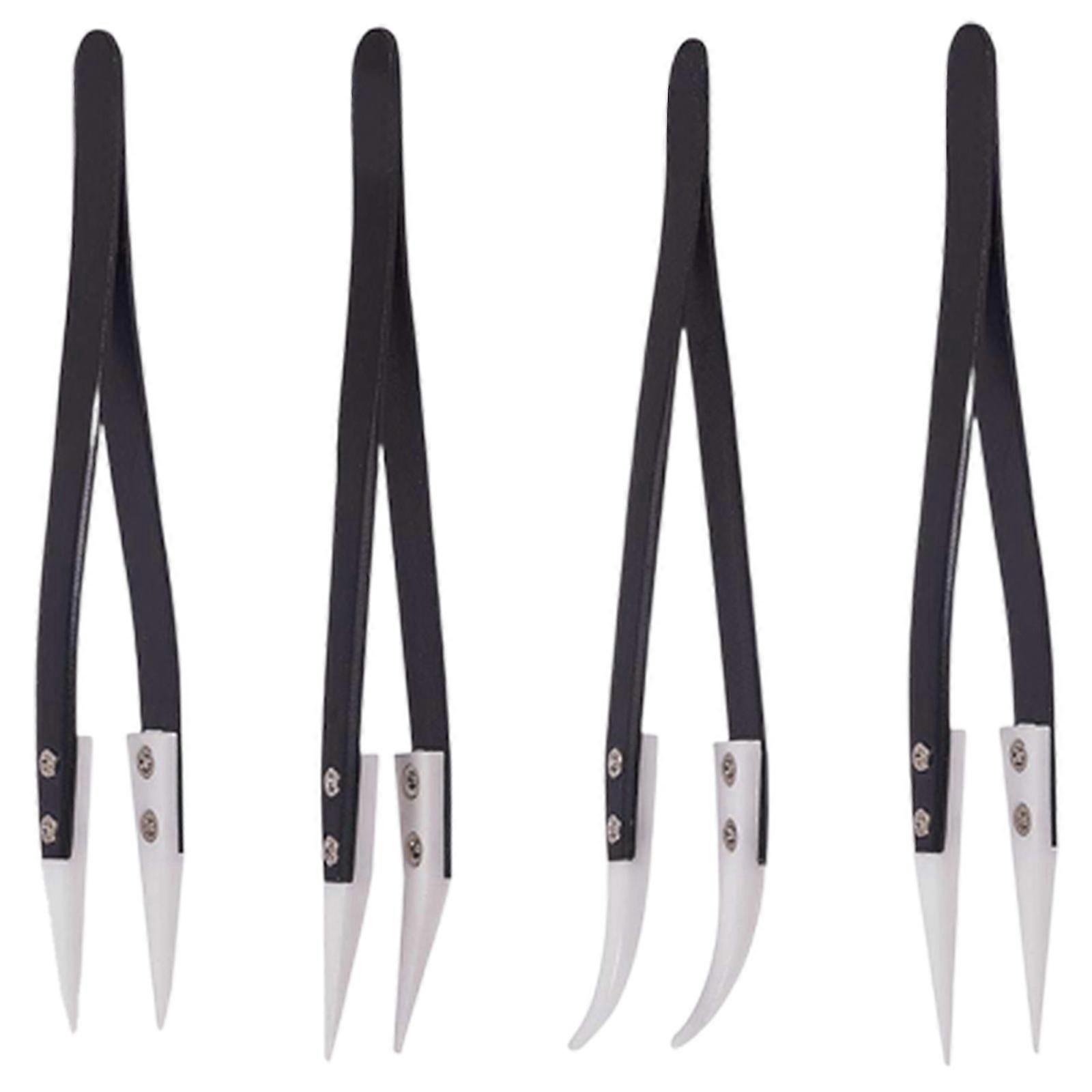 Precision Ceramic Tweezer High Temperature Environments Anti Magnetic White Ceramic Tips 4Pcs
