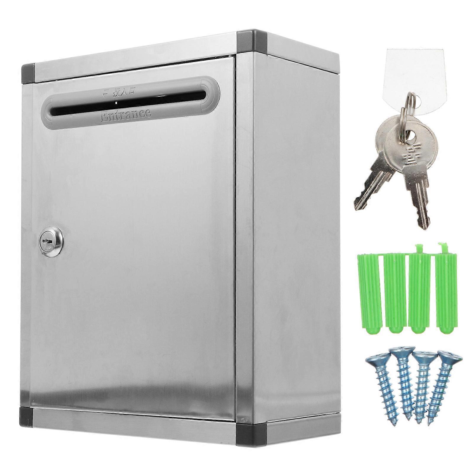 Suggestion Mailbox Wall Mount Letter Box Stainless Steel Mail Storage Prevent Theft Silver 27X21X10CM 1Pack