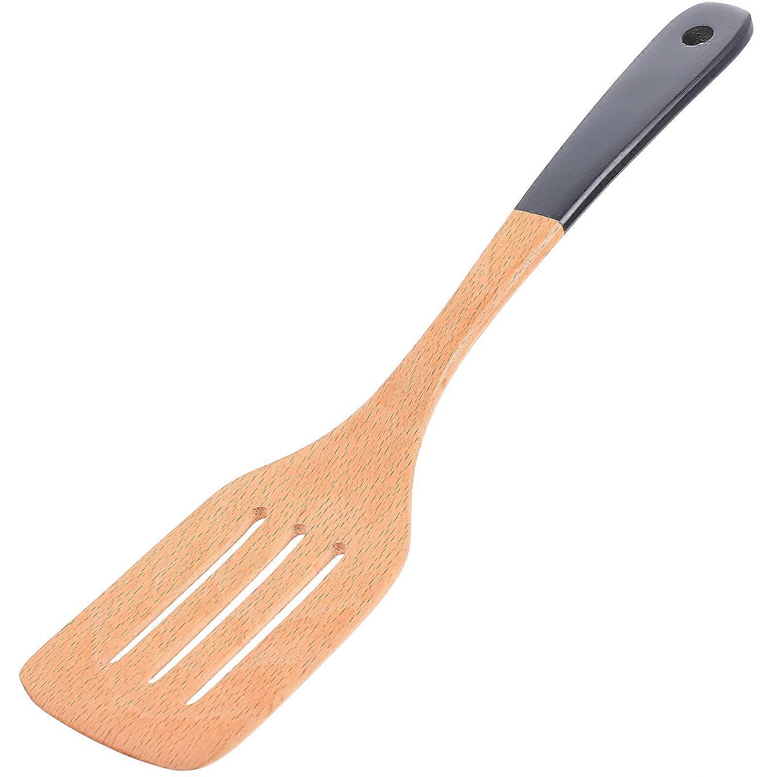 Heat Resistant Long Handle Cooking Spatula for Non Stick Pans, Beech Wood Turner with Blue Handle, Practical Kitchen Utensil for Flipping, Mixing &