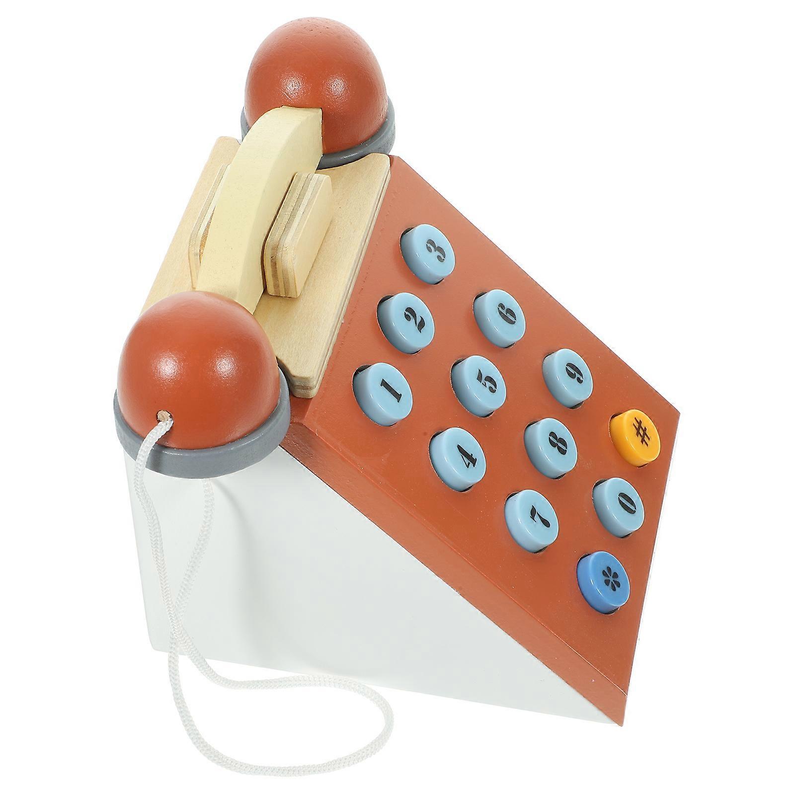 Vintage Wooden Pretend Play Telephone with Rotatable Dial for Skill Development in Coordination, Social Interaction, and Recognition