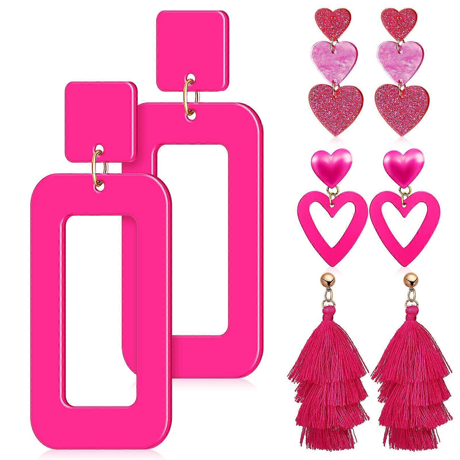 Here's a refined and appealing product description for **"4 Pairs Heart Drop Earrings For Women Rectangle Dangle and Shaped Studs Unique Accessories