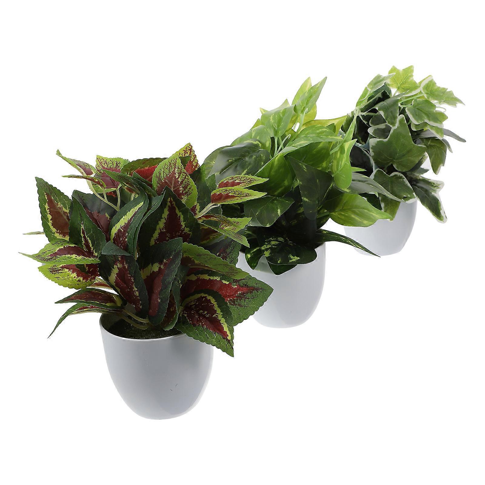 3 Pcs Artificial Green Plants in Mini Basin for Home Decor Plastic Assorted Color
