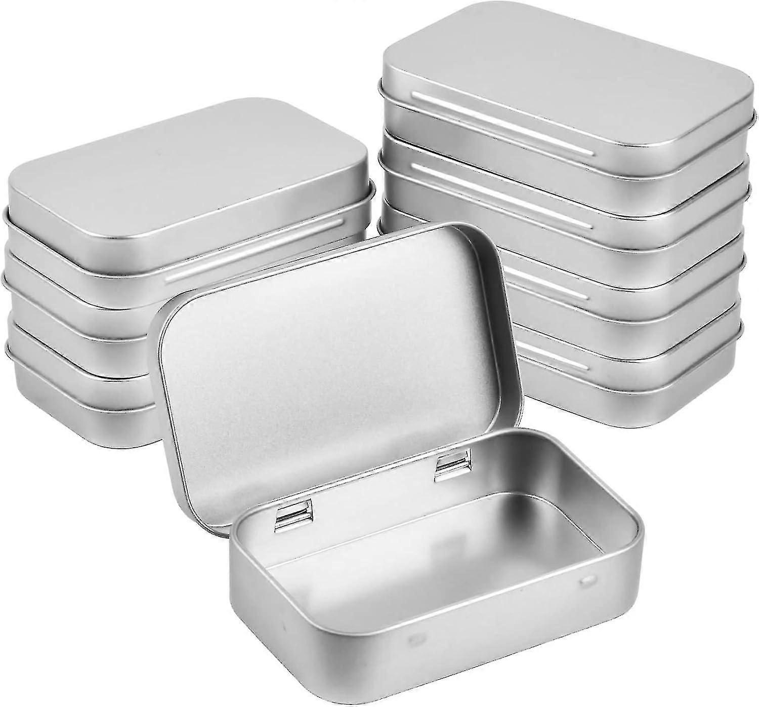 95 X 62 X 20mm Empty Rectangular Hinged Tin Box With Lid (silver) 8 Pieces