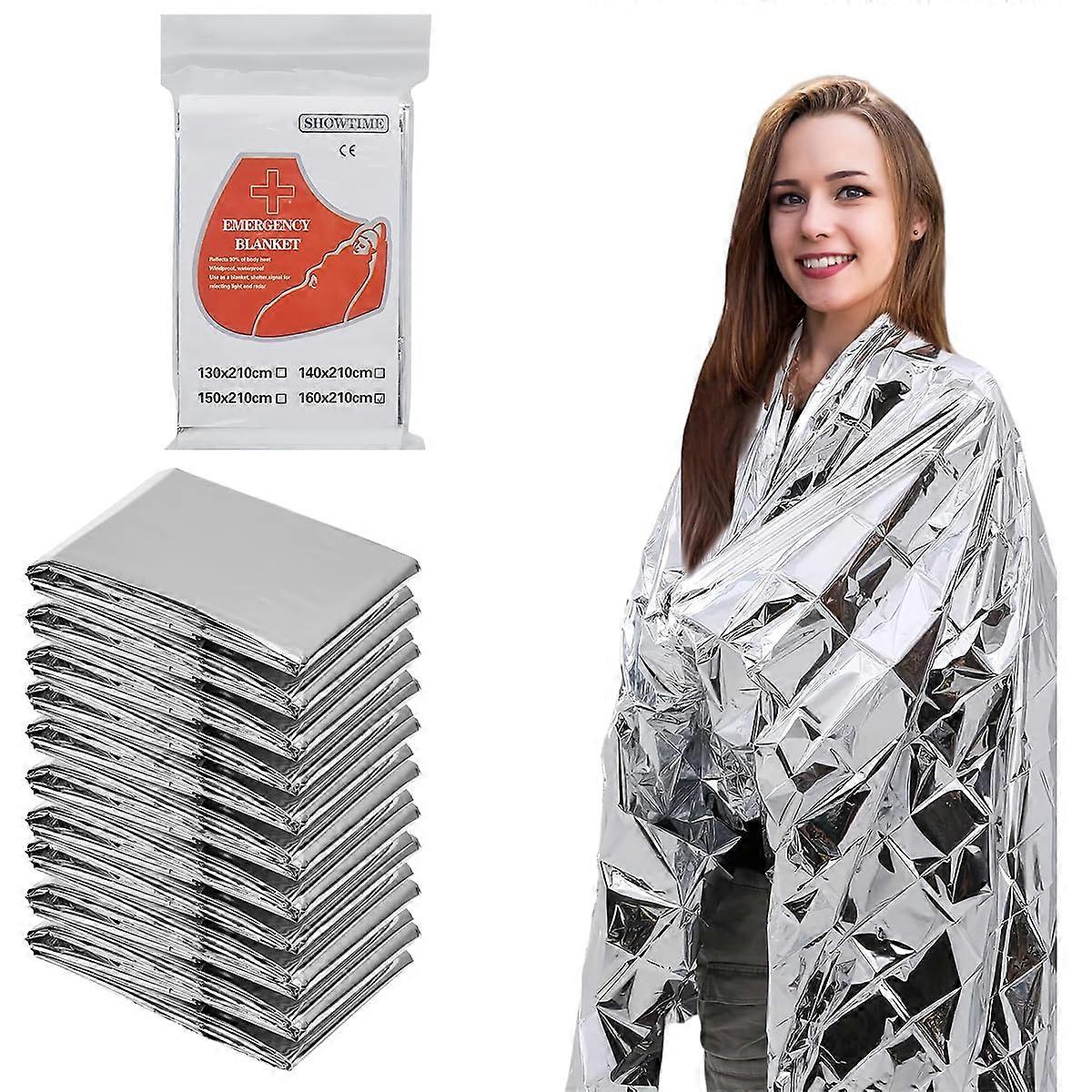 Thermal Emergency Blankets (Pack of 10) - Silver, Heat-Reflective Survival Blankets For Camping, First Aid