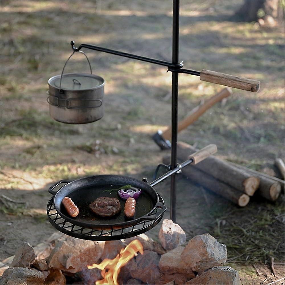 FirePit BBQ Grill, adjustable cast iron grill grate with a grill net and a hook for hanging for outdoor cooking (1 set)
