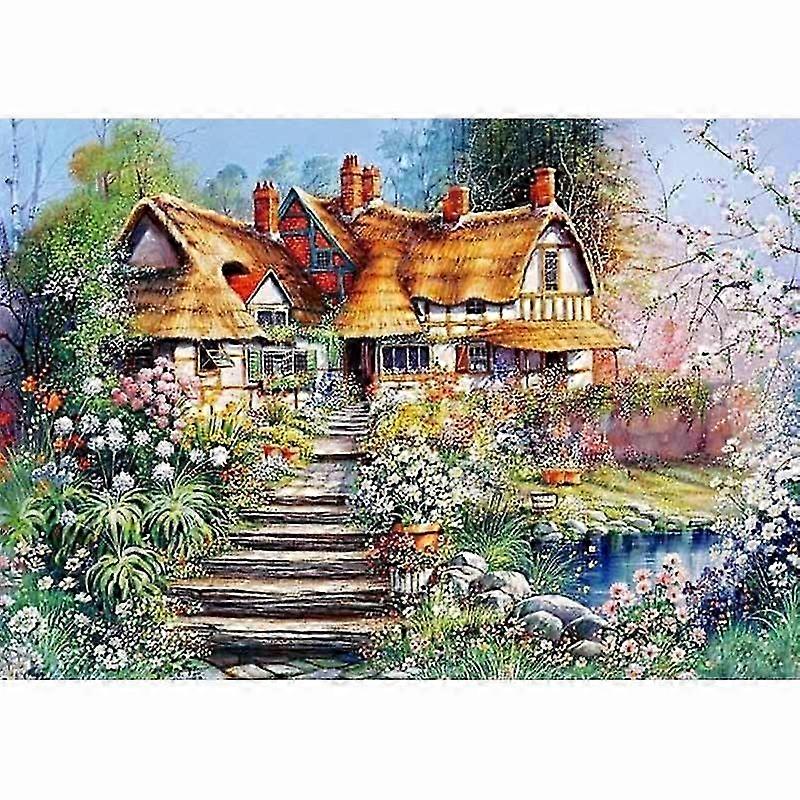 DIY 5D Diamond Painting Cross Stitch Full Round Drill House Diamond Embroidery Mosaic Landscape Village Villa Home Decor