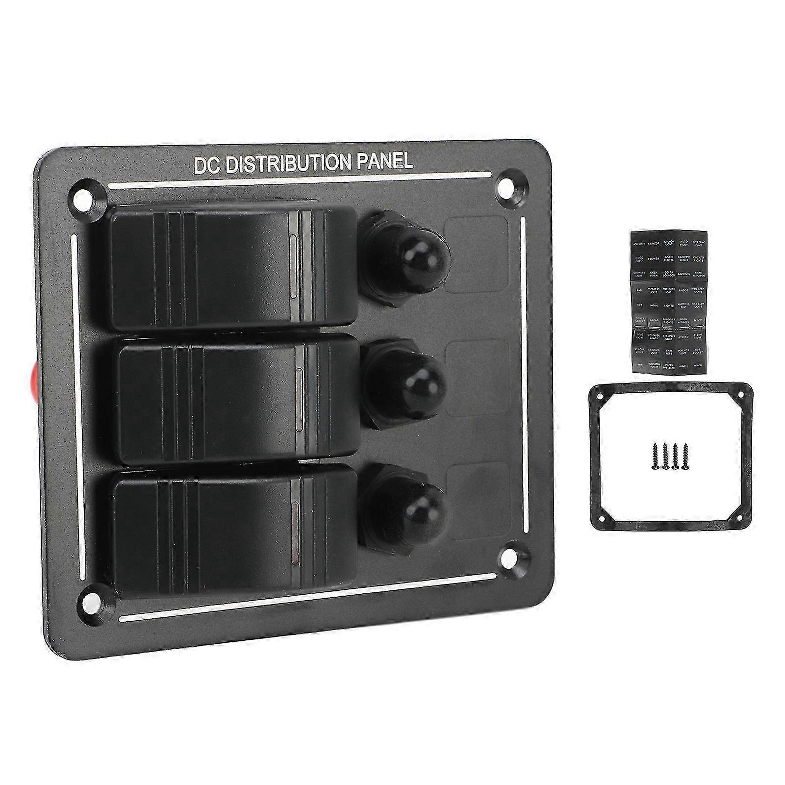 3 Gang Rocker Switch Panel 12-24V On Off Aluminum Red LED Indicator for Vehicles