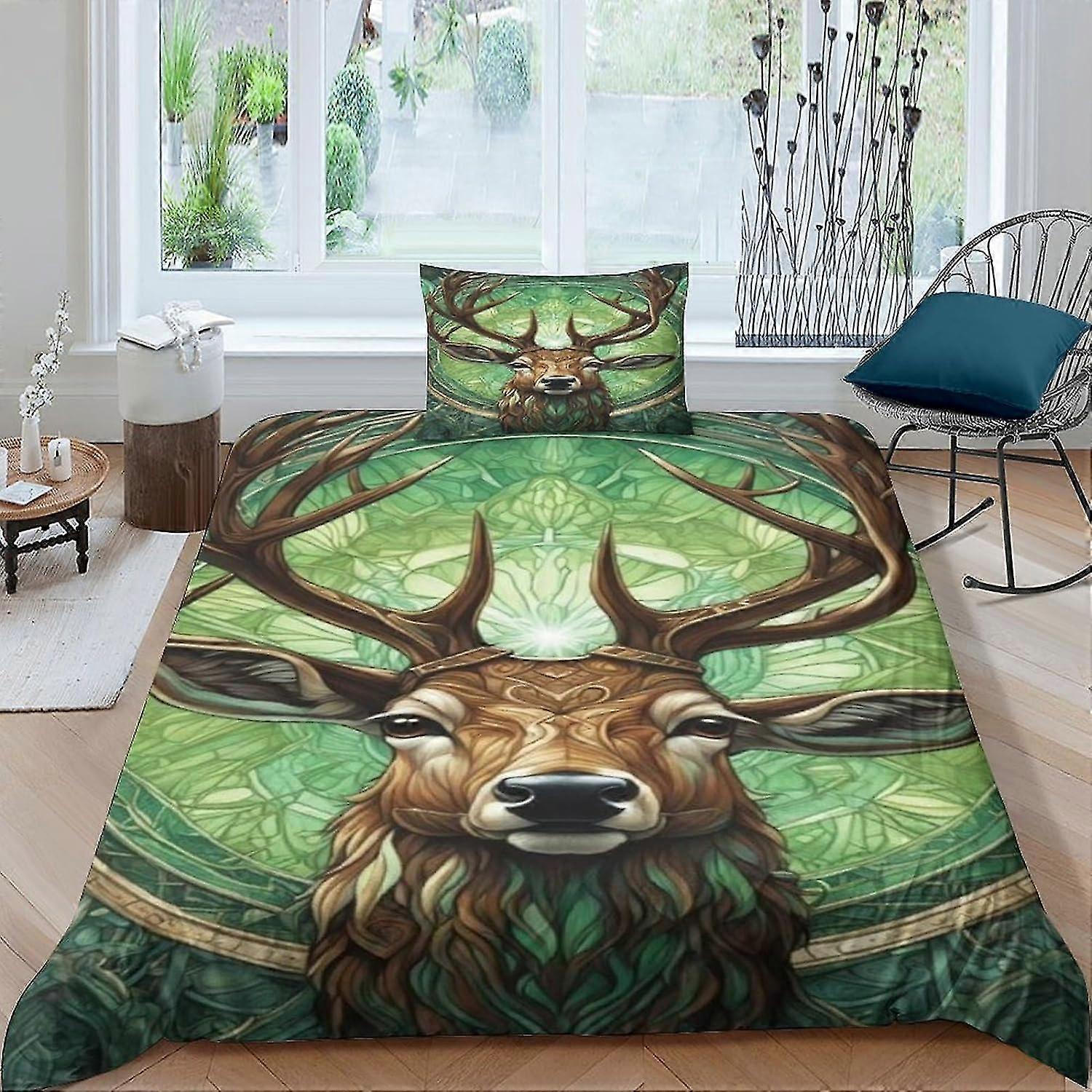 Conjunto de capa de edredom 3D animal com design de alce para crianças e adultos, inclui fronhas