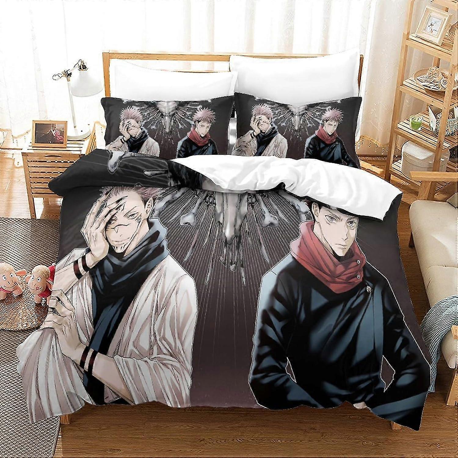 Conjunto de capa de edredom 3D Anime Ryomen Sukuna para certas marcas Capa de colcha leve com fecho de zíper para crianças adolescentes adultos