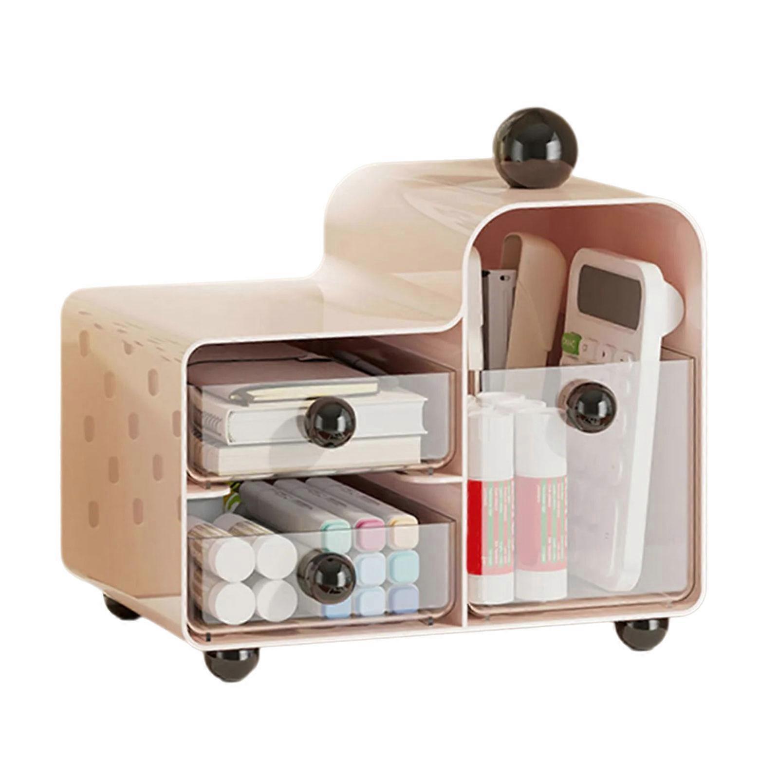 Space Saving Storage Box With Sliding Drawers For Countertop Organization Teas Cosmetics Accessories Organiser Pink