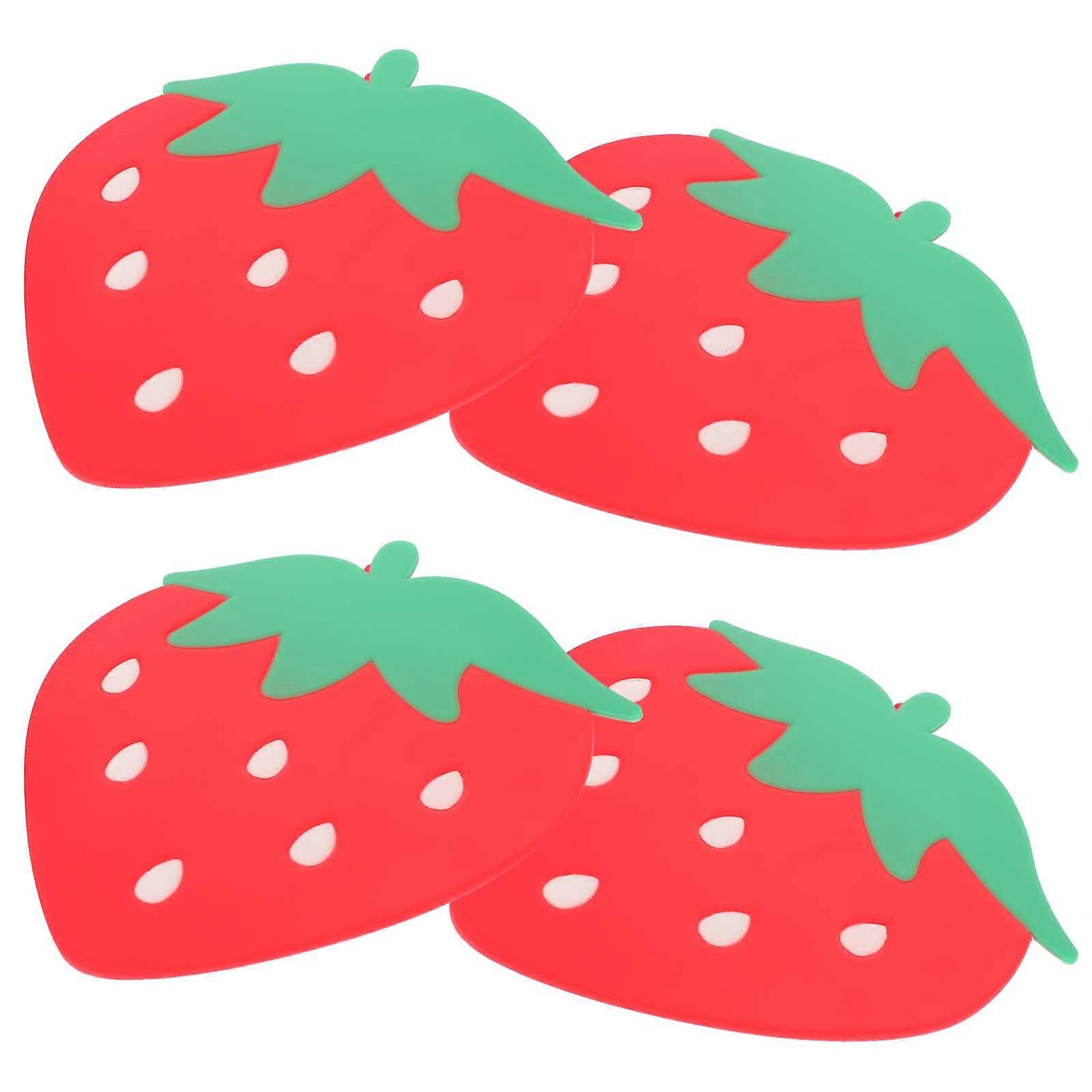 4pcs Strawberry Coasters, Absorbent & Non Slip Drink Mats, Insulated Cup Pads for Home Party Table Decor