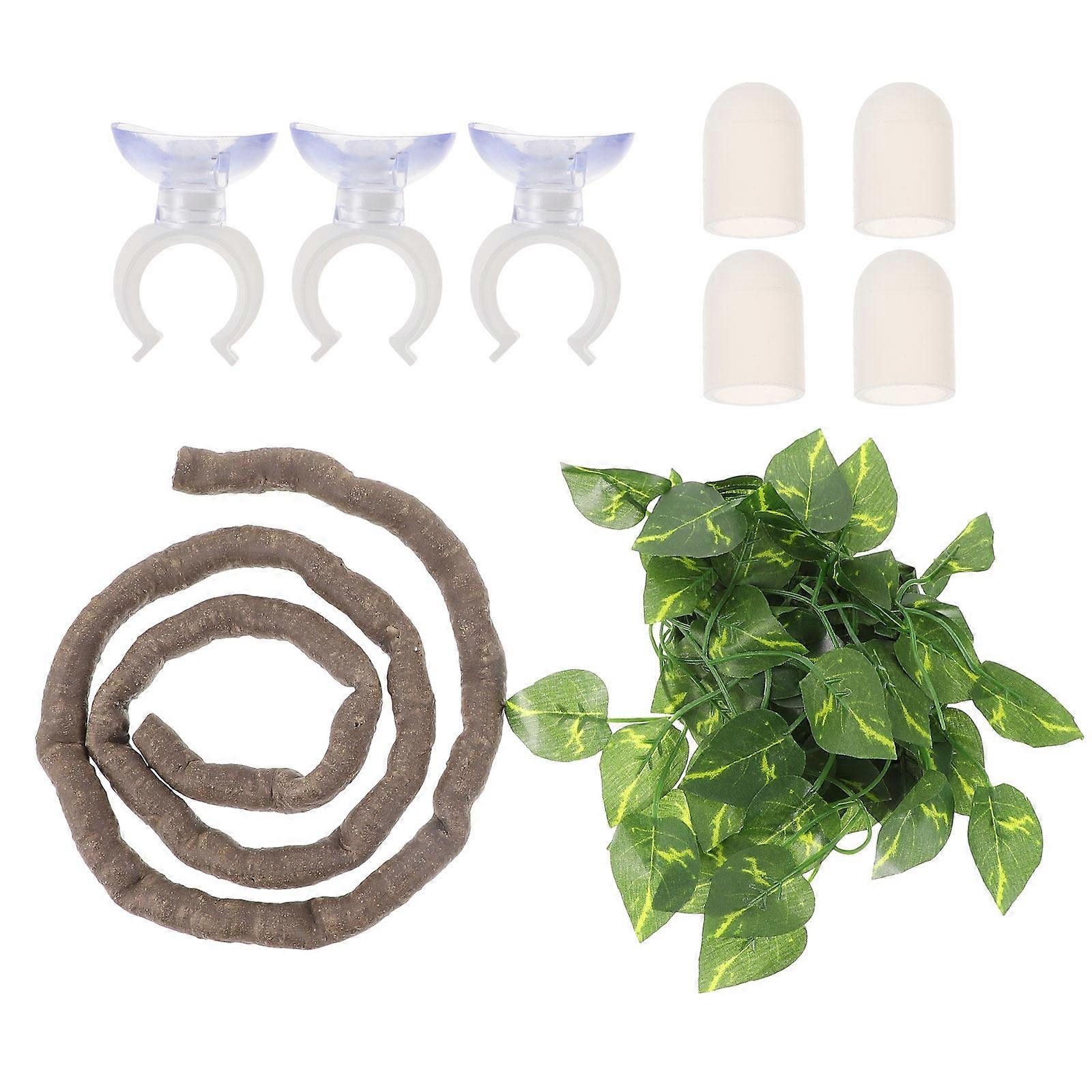 1 Set Reptile Jungle Vines Bend Branch Hanging Terrarium Plant Leaves Decor