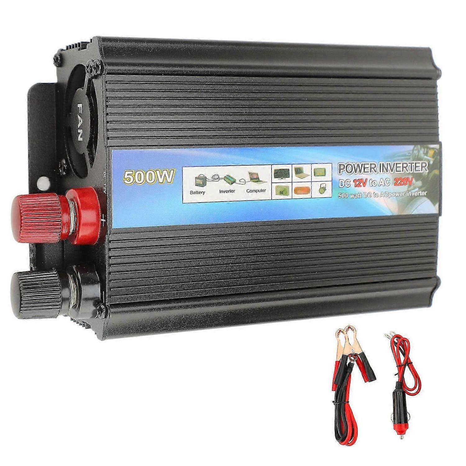 12V Power Inverter 500W High Efficiency Aluminum Alloy DC to AC Power Converter for Car Home Use 220V EU Plug