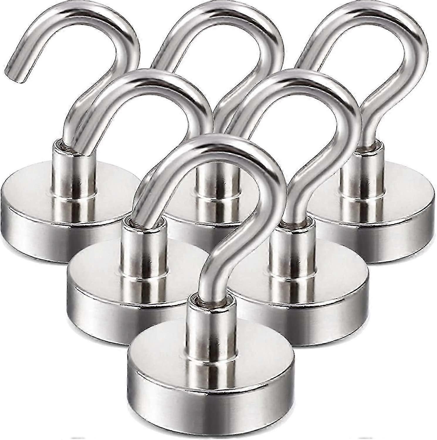 Magnetic Hooks, 25 lbs, (6 Pack - Silver), Screw Hooks