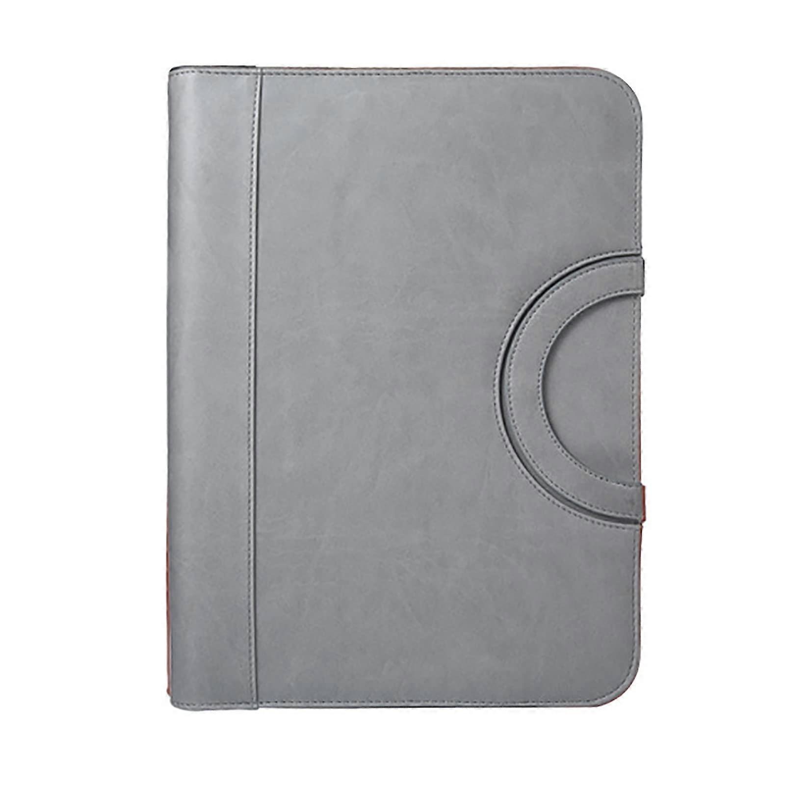 A4 Conference Folder Grey Leather Notebook Folder for Office Managers 25.2 x 34 cm Business Organizer