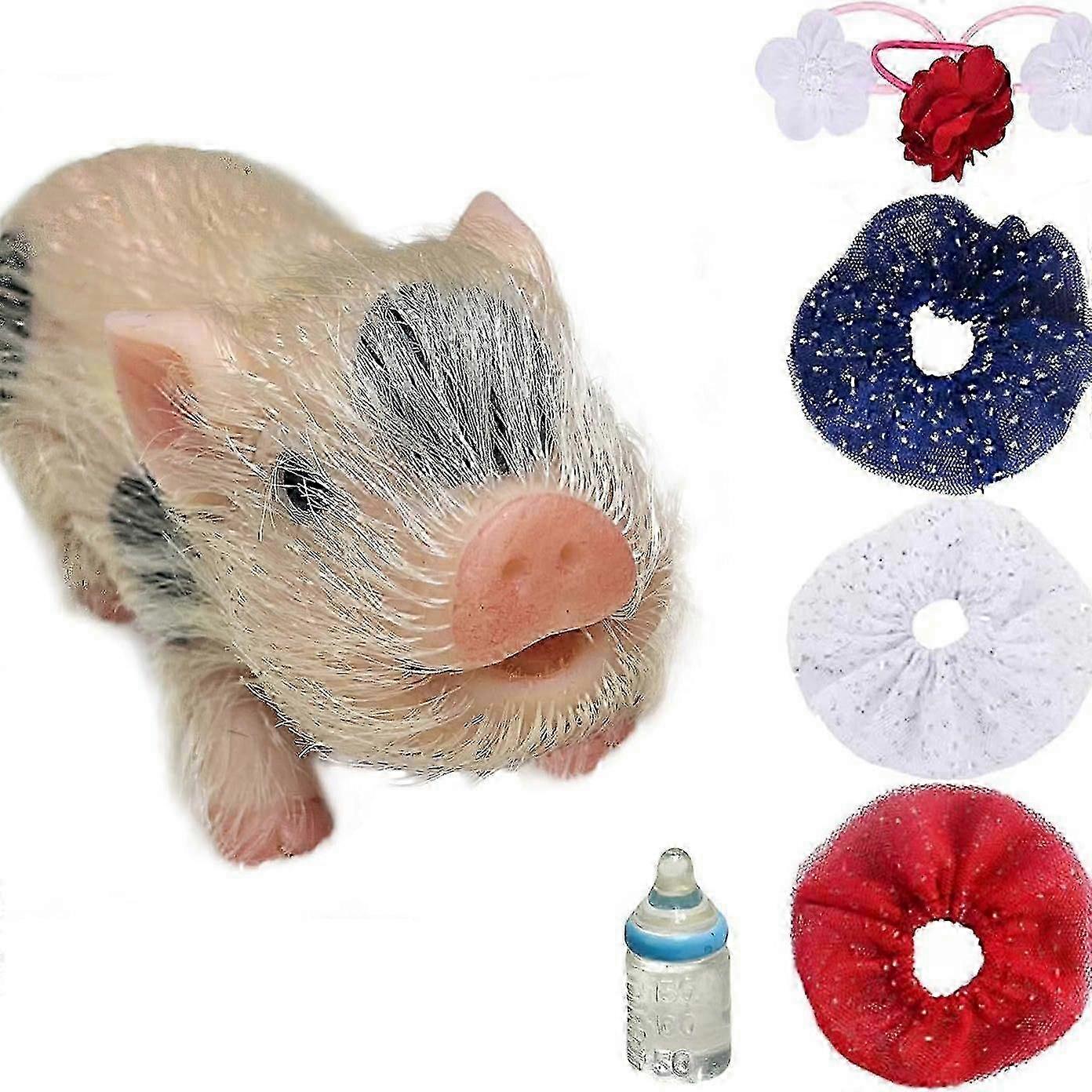 Cute Lifelike Mini Pig Doll Soft Realistic Newborn Toddler Toy with Random Color Accessories