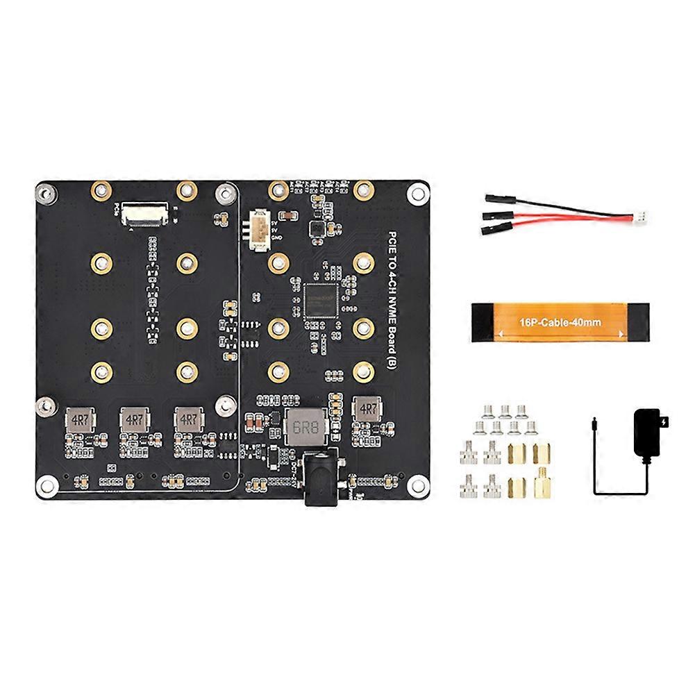 For Raspberry Pi 5 PCIe to 4-CH M.2 NVMe Adapter Board Compatible with 2280/2260/2242/2230 M.2 Hard Drives EU Plug