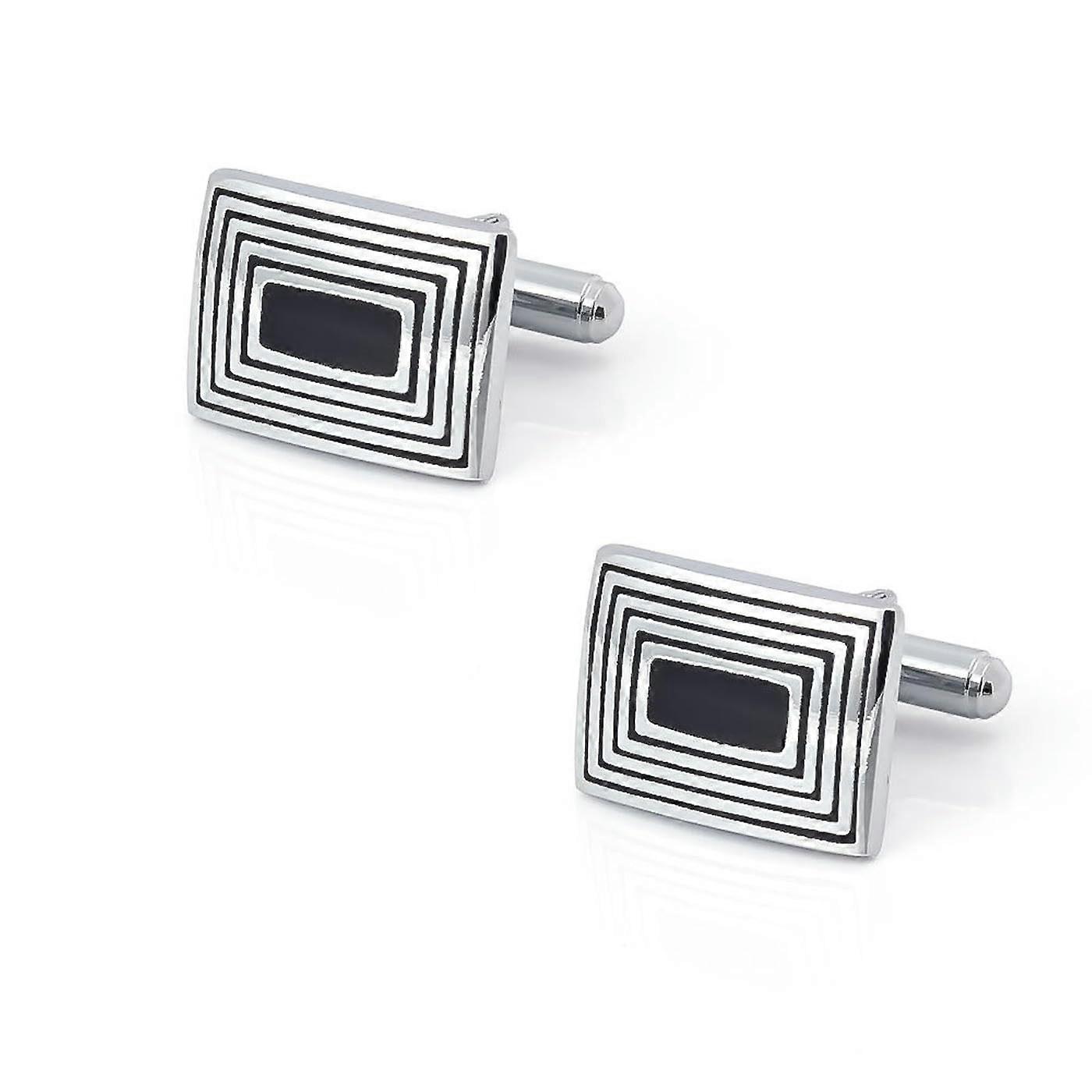 Rectangular Men's Cufflinks in Navy Blue with Vintage Pattern, Metal, Brass, One Size, French Style Cufflinks