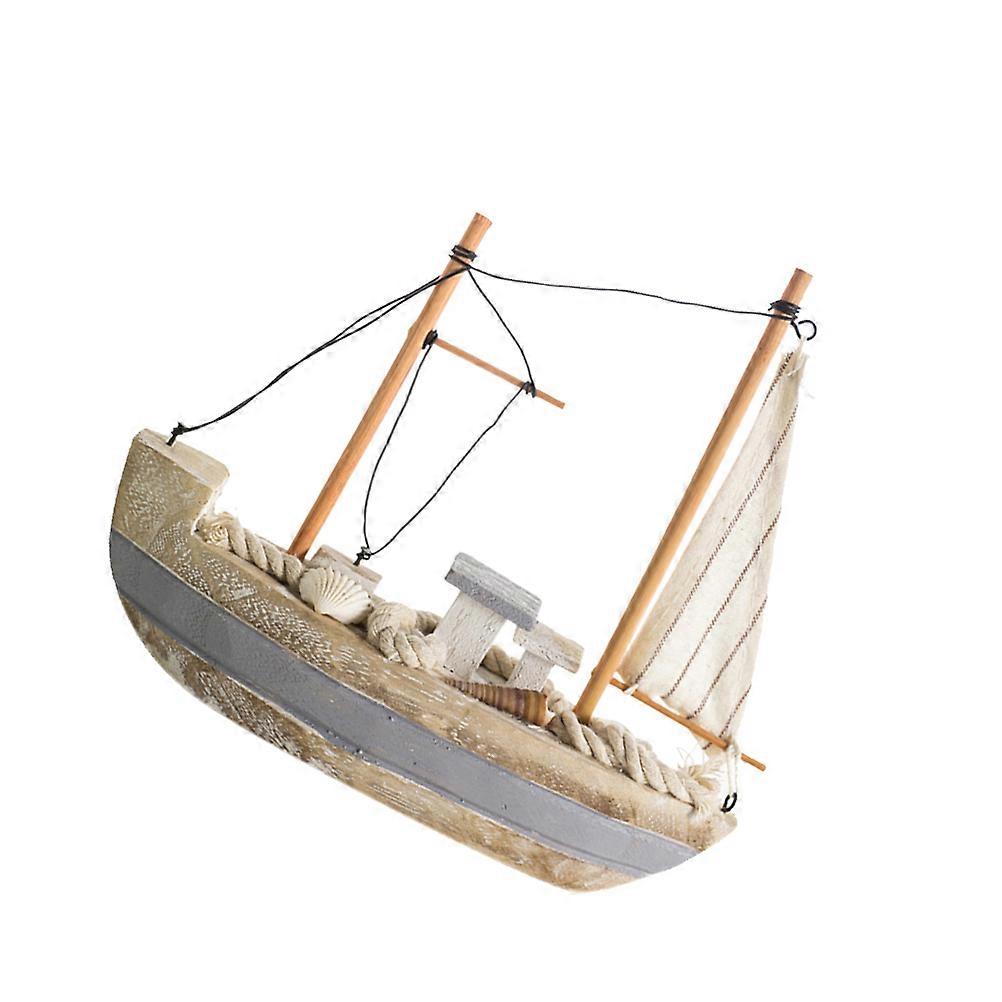 Mediterranean Style Wooden Sailboat Ornament Handmade Nautical Table Decoration for Living Room or Beach Theme Desktop Display