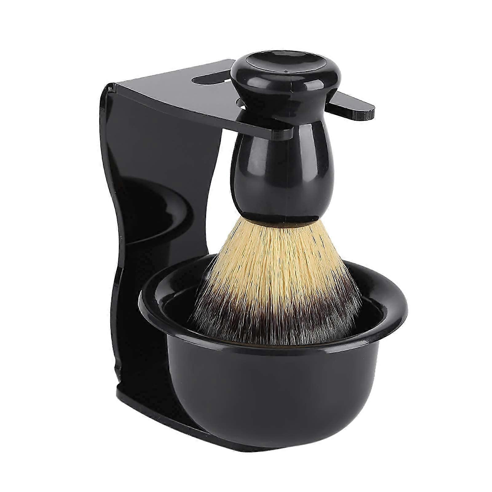 Men's Shaving Set, Wooden Shaving Stand with ABS Resin, Acrylic Shaving Bowl and Brush Kit, Includes Manual Razors – Gift for Dad and Friends.