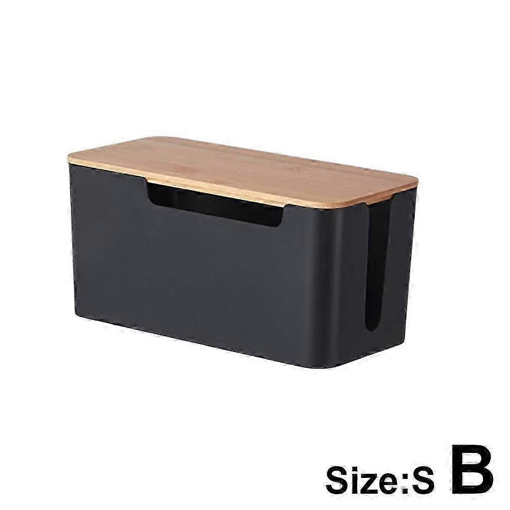 2025 Bamboo wood black (B) small size $ plastic wire storage box power plug board wire box junction box socket data cable storage box
