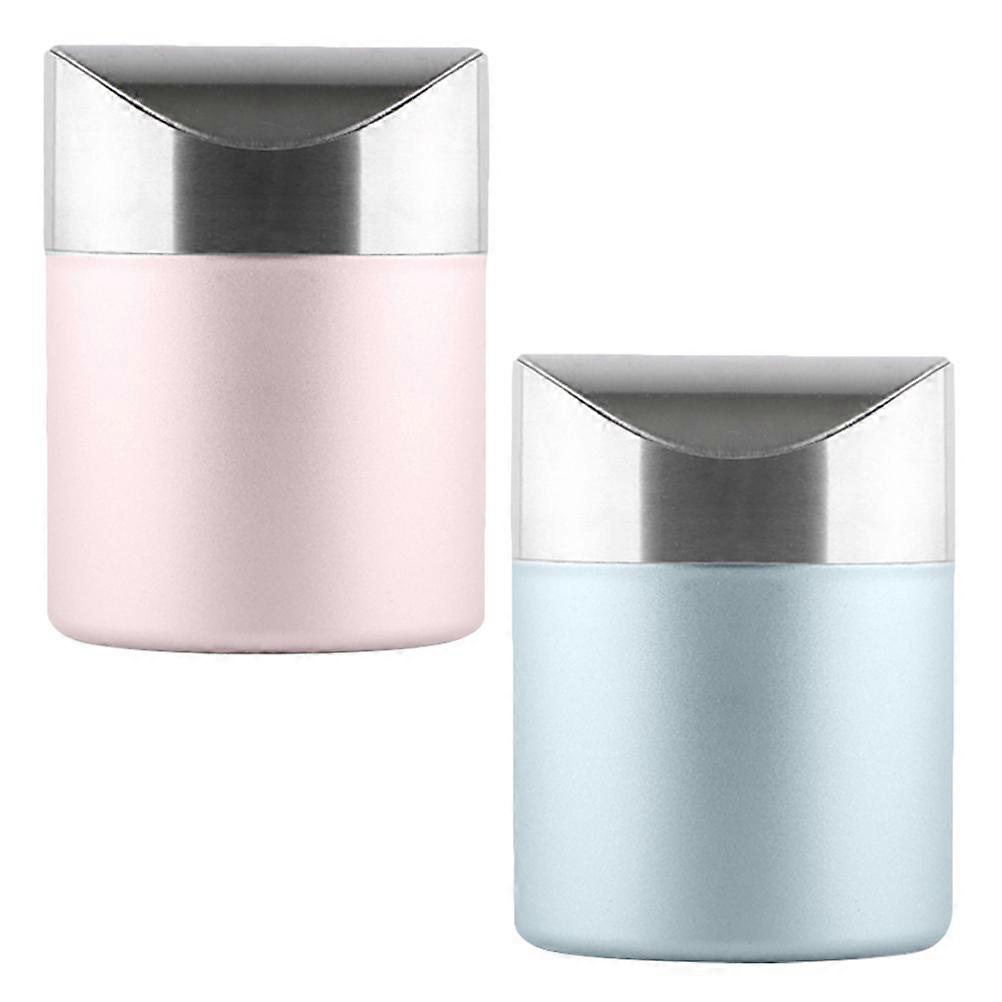 Mini Desktop Waste Bin with Rolling Cover – Compact Trash Can for Office, Bathroom, or Car Use – Space Saving Auto Waste Can (2 pcs)