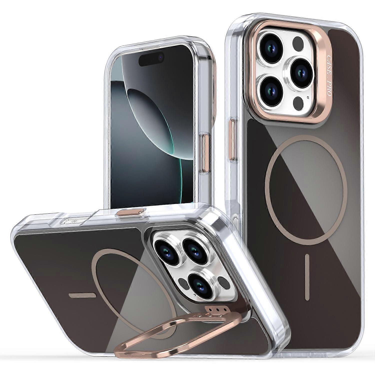 For iPhone 16 Pro Case Compatible with MagSafe TPU Acrylic Gradient Phone Cover with Kickstand - Des