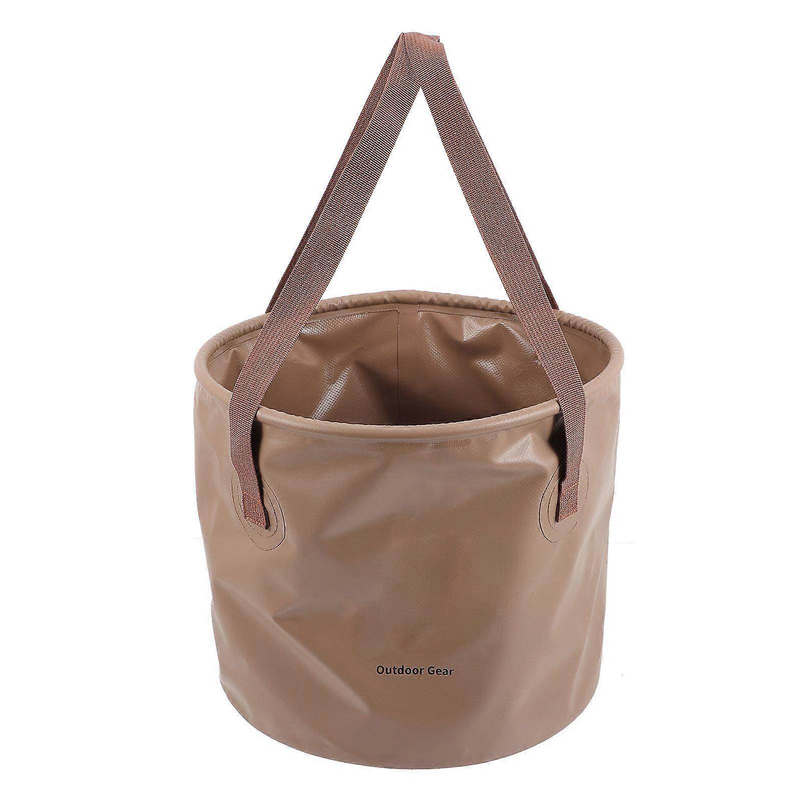 Khaki Folding Wash Basin for Outdoor Storage Lightweight PVC Collapsible Bucket with Handles