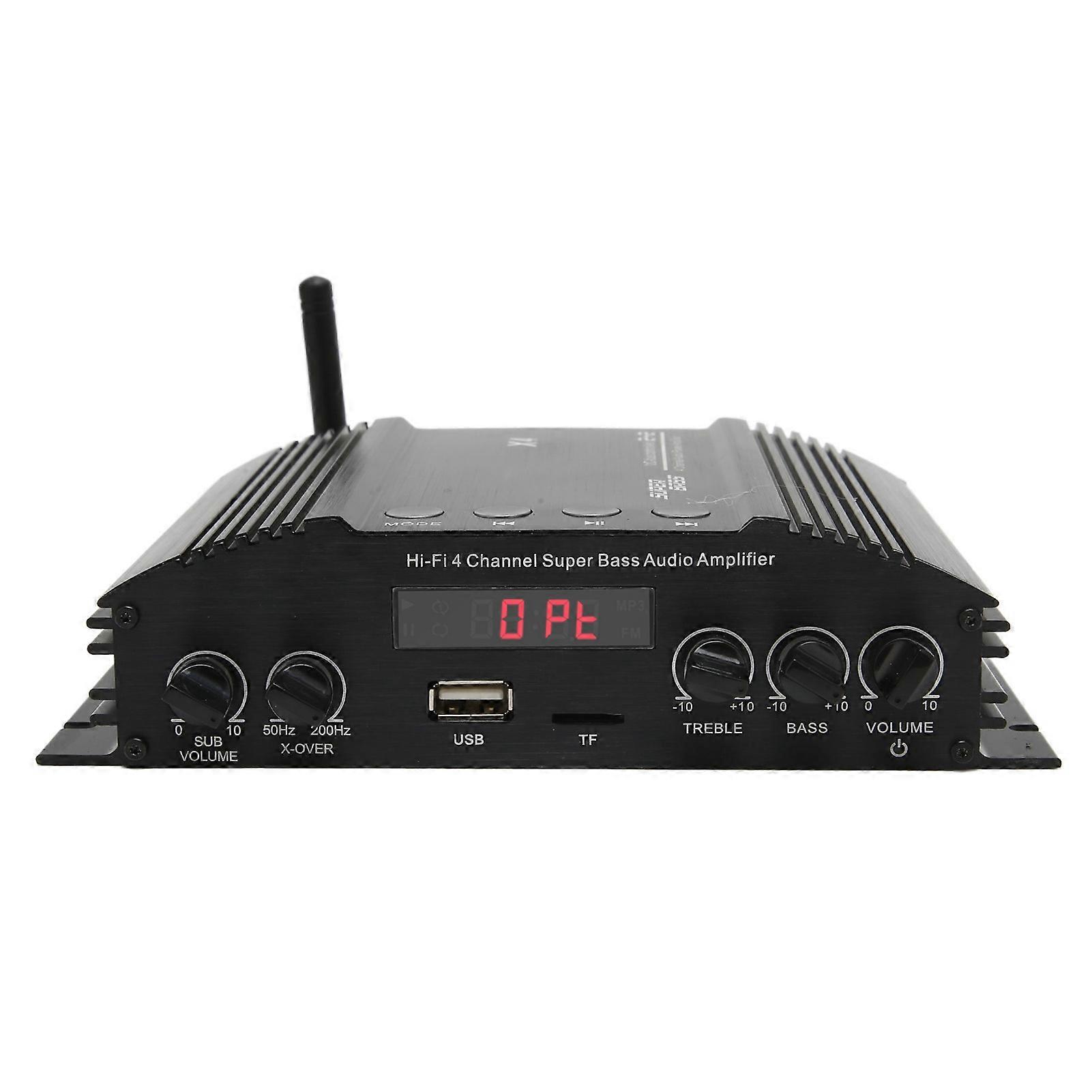 Bluetooth Amplifier 4CH HiFi Stereo Subwoofer Distortion Free Multi Input Speaker Amp with Remote Control 100‑240V EU Plug