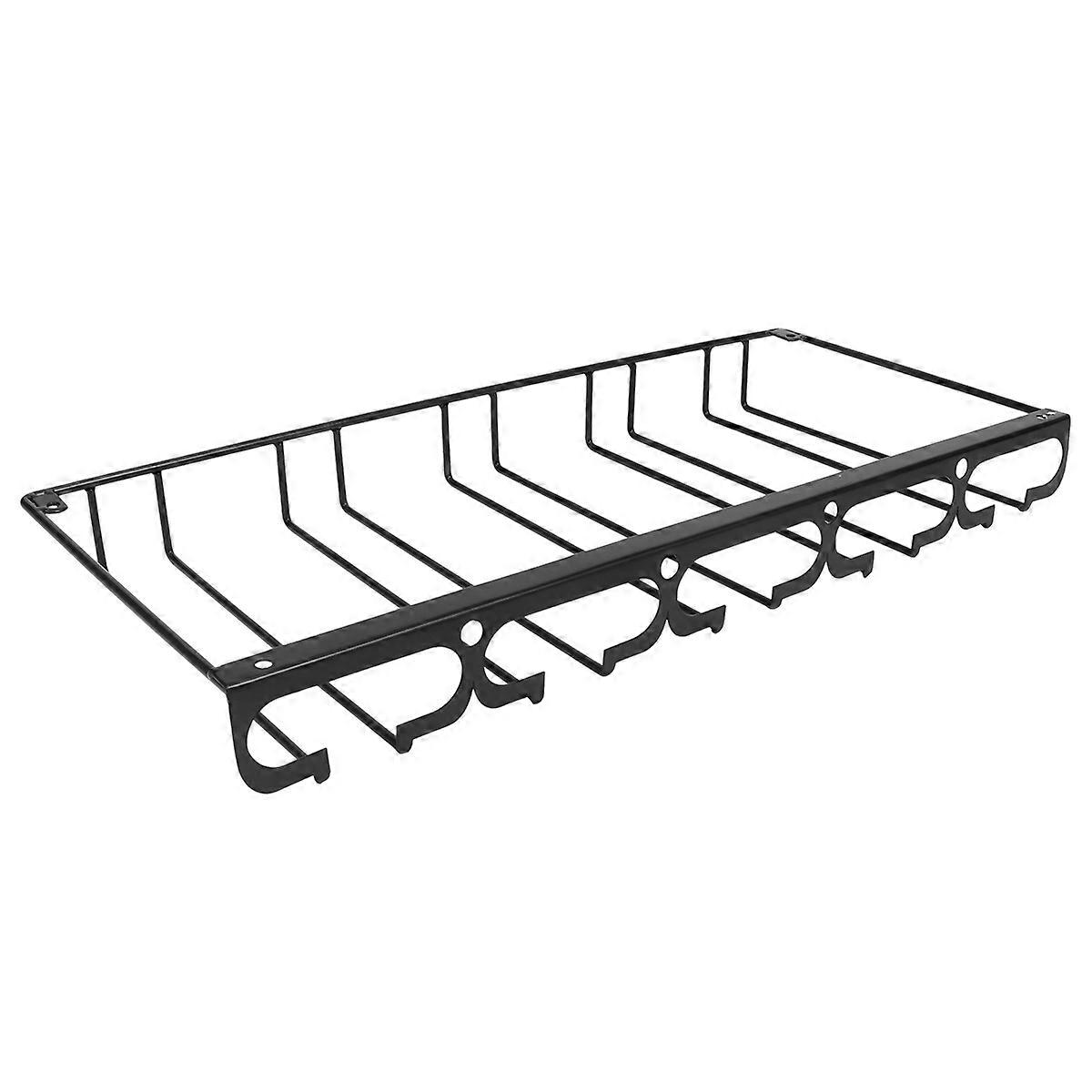 Black Iron Hanging Wine Rack Display Shelf for Wine Cups – Elegant Wall Mounted Wine Holder with Slots for Home, Office, Restaurant, and Bar Use