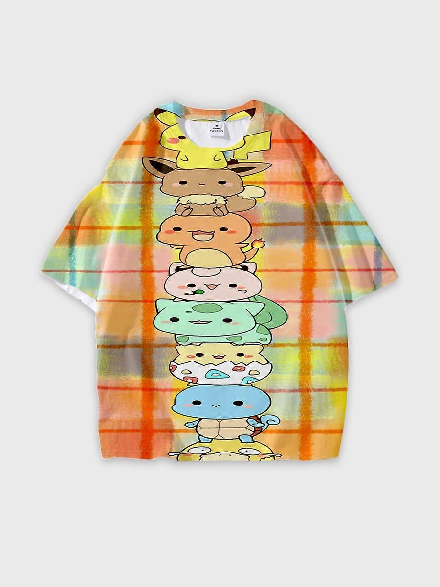 T-shirt girocollo Cartoon Pattern manica corta sciolta B1436
